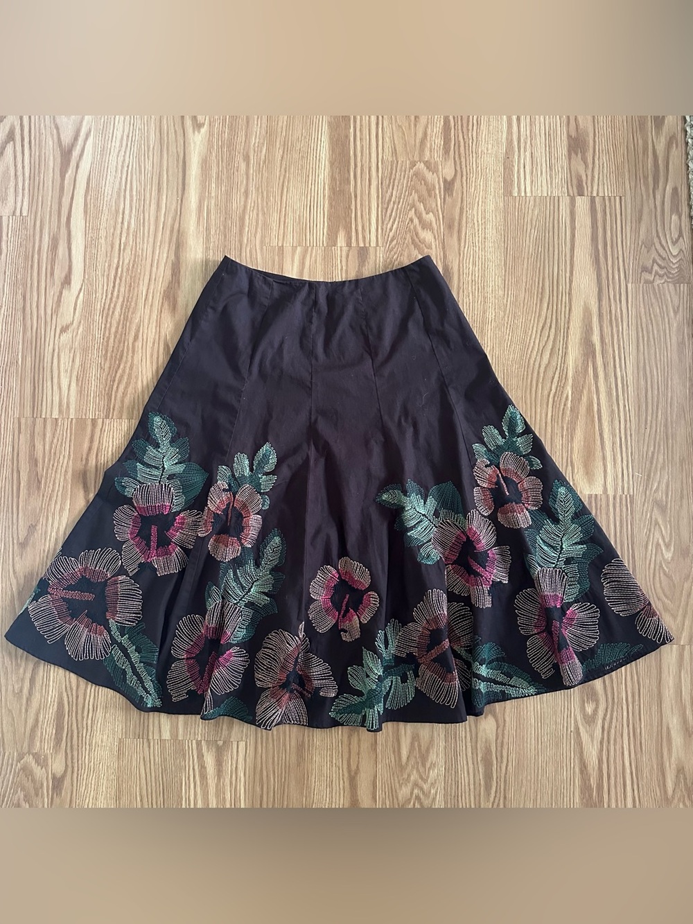 Vintage Sunny Leigh Hibiscus Floral Embroidered A-line midi skirt Size 4